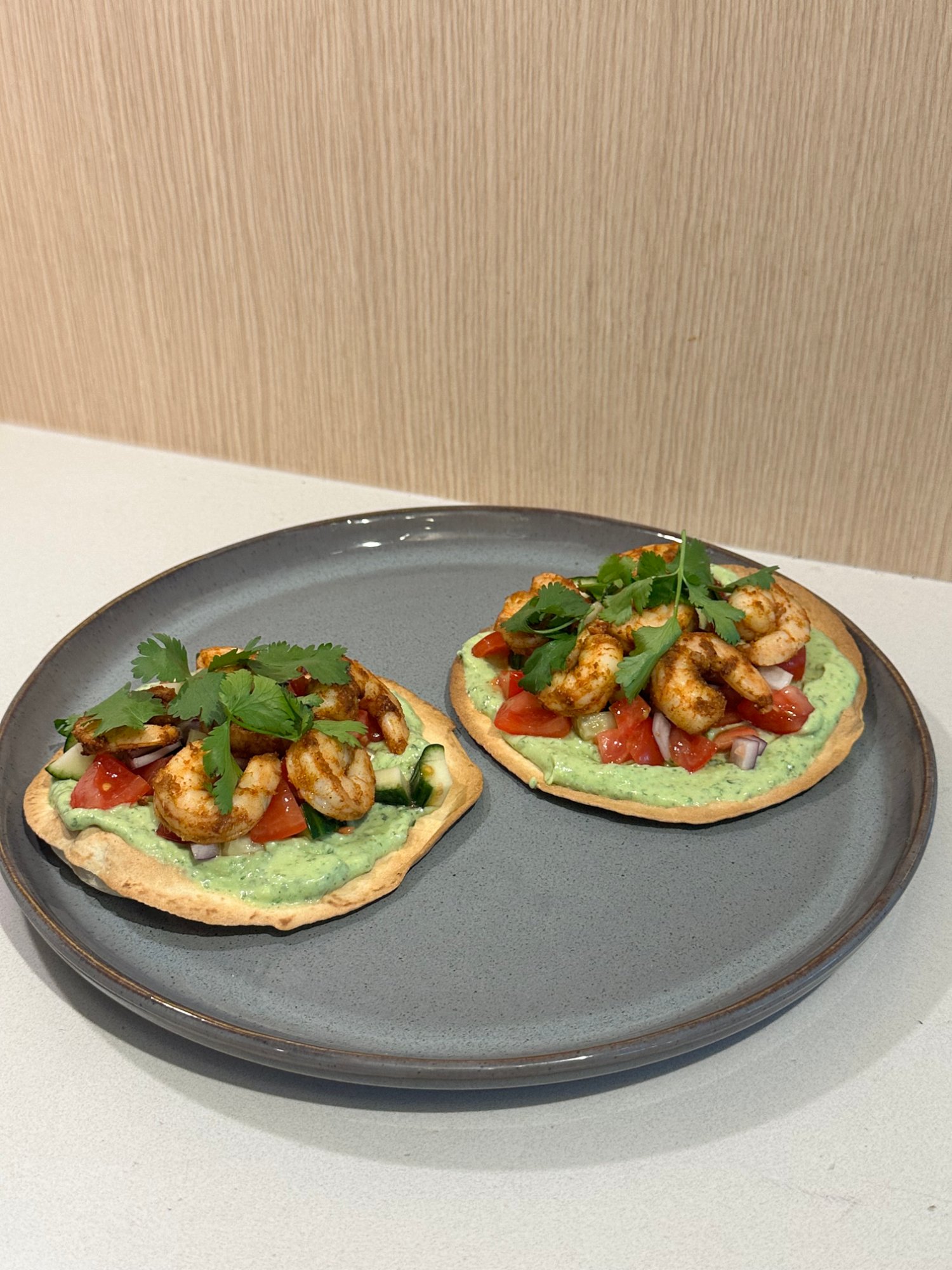 Prawn Tostadas with Avocado Crema