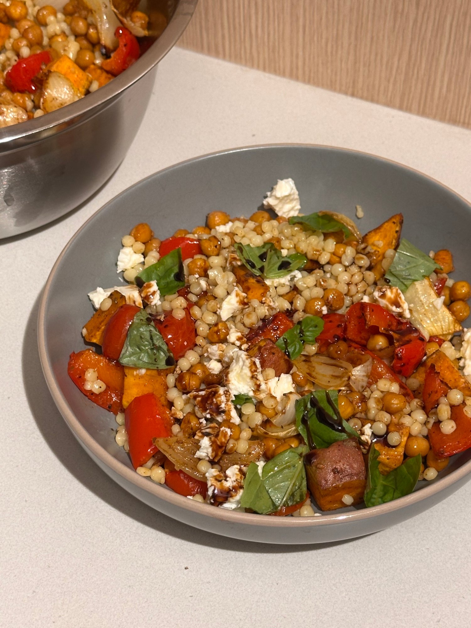 Roasted Veggies, Chickpea and Pearl Couscous Bowl